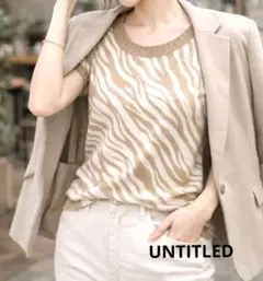 【UNTITLED】アンゴラ混 ゼブラ柄 半袖ニット ベージュ きれいめ 上品