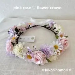 花かんむり030♡ピンクローズ♡マーガレット♡髪飾り♡前撮り♡挙式♡卒業式