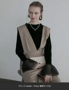 シアーフレアスリーブ　ベロアハイネックプルオーバー