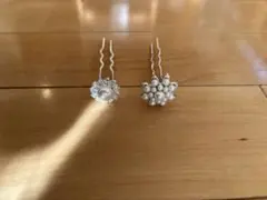 パール風シルバーのヘアピン　2点セット