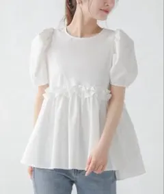 美品 fitmore フィットモア バックリボン切り替えフリルブラウスのサムネイル