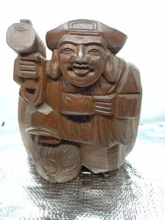 나무 조각 오구로 천 인형 높이 22cm 재명 금 길기물 칠복신 개운 장사 번성