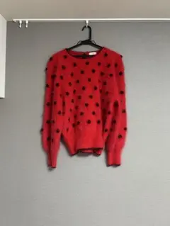 古着　ポンポン付き長袖ニットセーター　赤　レッド　下北沢KINJI