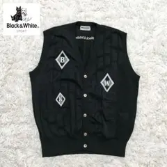 ブラックアンドホワイト　ニットベスト　ボタン　ダークグレー　メンズ　LL