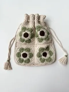 グラニースクエア巾着バッグ 【なうレトロ green】