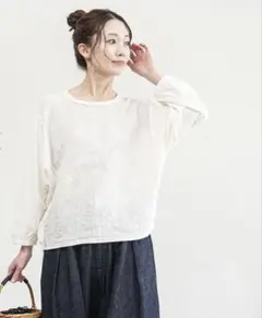 【prit(プリット) 】リネンガーベラ刺繍 切替コクーンプルオーバーのサムネイル