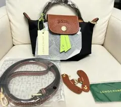 ロンシャン トート ショルダーバッグ プリアージュ XS ミニバッグ黒/茶 A3