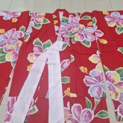 52 子供用 浴衣 赤色 ハイビスカス 夏祭り 花火大会 盆踊り き52
