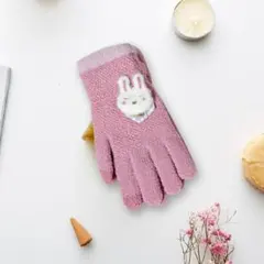 【新品】寒さ対策はこれで決まり！ うさぎの手袋 あったか５本指手袋 柔らか 茶色