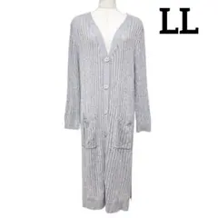 E256 美品リジェイ 透け感メッシュニット ロングカーディガン グレー LL