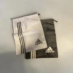 adidas ストライプ巾着袋 黒、グレー2個セット