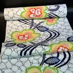 花柄 浴衣反物 白地　綿100%