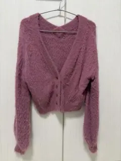 wcloset ピンク バルーンスリーブクロップド ニットカーディガン 2way