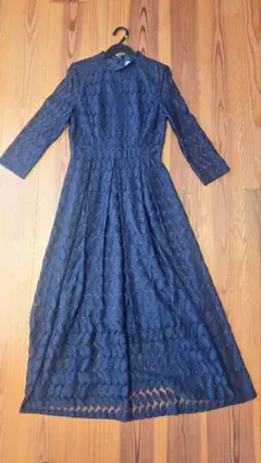 ネイビー レース マキシドレス 長袖