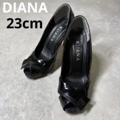 ダイアナ パンプス レッドソール オープントゥ23cm ピンヒール 黒エナメル
