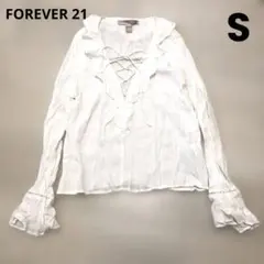 FOREVER 21 ホワイト レースアップブラウスのサムネイル