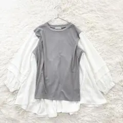 axes femme 異素材切替トップス グレー×ホワイト