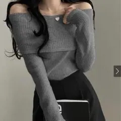 GRL◇オフショルニットトップス[ru1042] L リブ ワンホン セーター