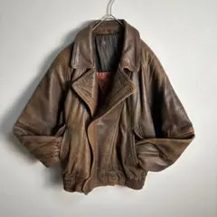 80s Vintage レザージャケット 短丈 A-2型 ブラウン M 80s 90s 古着 レザーフライトジャケット ブラウン 短丈