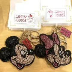 ミッキー・ミニー ストーンキーホルダー 2個セット　　キラキラチャーム