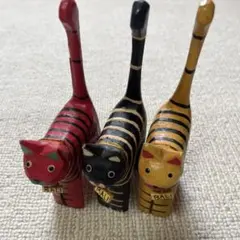 バリ猫 木彫り 置物 3点セットのサムネイル