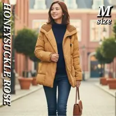 ●【美品】 キャメル ダウンジャケット M フード付 暖かキルティング