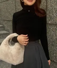 カシミヤブレンドフィットリブニットプルオーバー ブラック アニュアンス