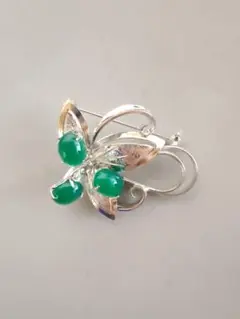 蝶型シルバーブローチ クリソプレーズ