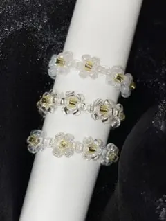 ハンドメイド フラワービーズリング 3点セット