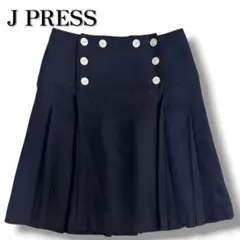 J.PRESS ダブルボタン プリーツ膝丈スカート ダークネイビー M 9号のサムネイル