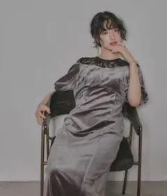 ★新品タグ無★ニアナ ベロアオパールレース切り替えIラインドレス M