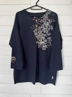 波達 七分袖ヘンリーネックTシャツ　雲柄 XL【未使用】のサムネイル
