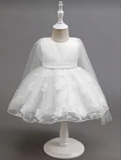 ホワイト フラワー刺繍 ベビードレス92cm〜