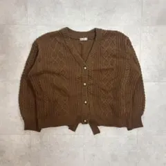 アクシーズファム ケーブルニット カーディガン ブラウン Mサイズ パールボタン