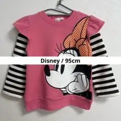 【Disney】《美品》タキヒヨー重ね着風裏起毛トレーナー　ミニー　ピンク　95
