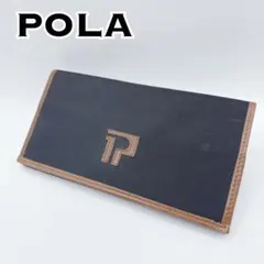 POLA ポーラ 長財布 がま口 ネイビー×ブラウン ロゴ柄 ヴィンテージのサムネイル