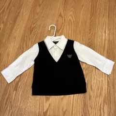 黒と白のベストとシャツセット 80