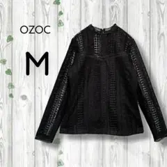 オゾック　OZOC　総レースカットソー　長袖　バックファスナー　裏地　黒