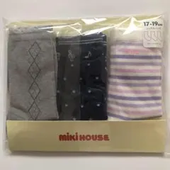 新品ミキハウス クルーソックス3足パック17～19㎝紺・女