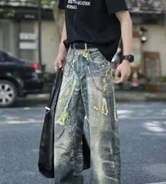 Acne Studios風ビンテージ風装飾デニムパンツ - メルカリ