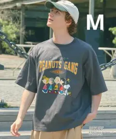 PEANUTS ピーナッツ 別注 カレッジロゴ ルーズTシャツ　チャコールMのサムネイル