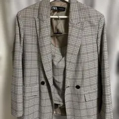 ZARA チェック柄 スーツ 10-11-12サイズ 50代60代コーデ｜ZARAチェックシャツジャケットを大人っぽく