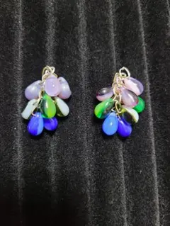 [No.129]チェコガラスドロップじゃらじゃらピアス　カラフルver.3