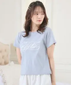 ems excite リボンロゴ刺繍TEE Tシャツ 水色 ライトブルーのサムネイル