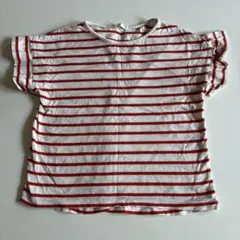 GU フリル袖 Tシャツ 5〜7歳 白赤ストライプ