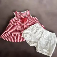 お値下げ☆組曲 赤白ストライプフリルタンクトップとショートパンツのサムネイル