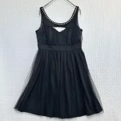 ロイヤルパーティー♦︎パール付き チュールワンピース ブラック ドレス 38