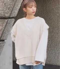 tiptop ダメージVネックニットベスト アイボリー