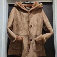 リアルムートンコート・ジャケット 素敵 柔らか　フード付き　茶ショート ３８