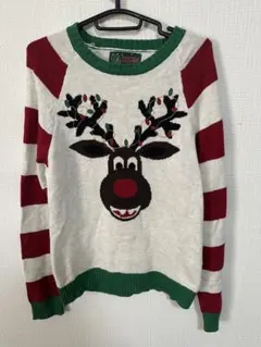 クリスマス ニットセーター ホワイト トナカイ M 古着 ビンテージ